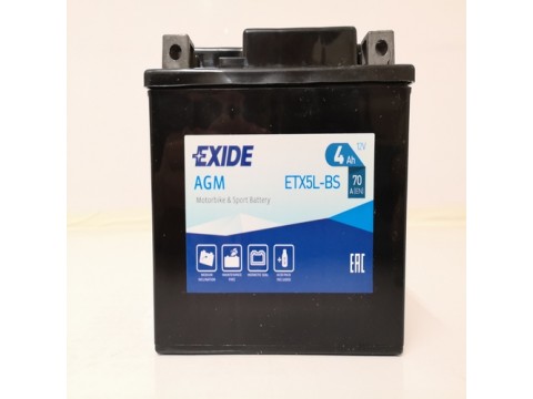 Exide ETX5L-BS 12v 4Ah AGM Motorcycle Battery Exide Motorcycle (ETX5LBS)